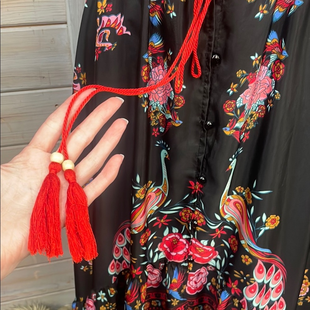 Black, Red and Pink Asymmetric Button Down Maxi Dress - Picture 9 of 9
